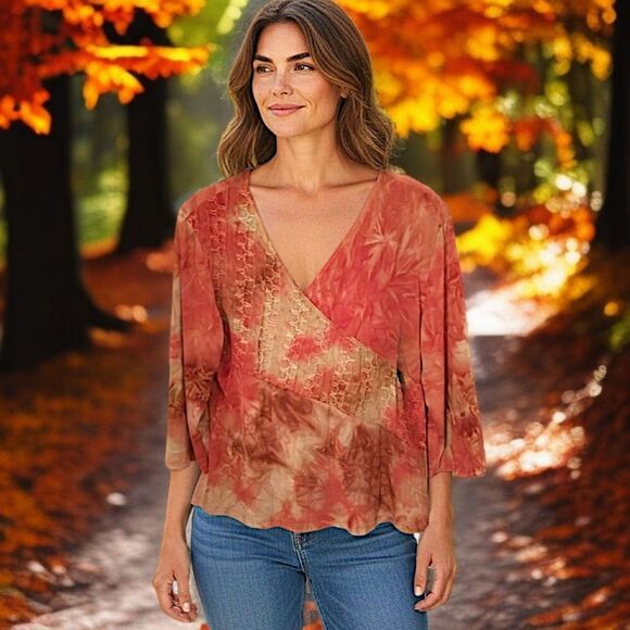 Y2K Embroidered Faux Wrap Top M Indie Fairy Bohemian Hippie Sequins Whimsigoth - Picture 14 of 16